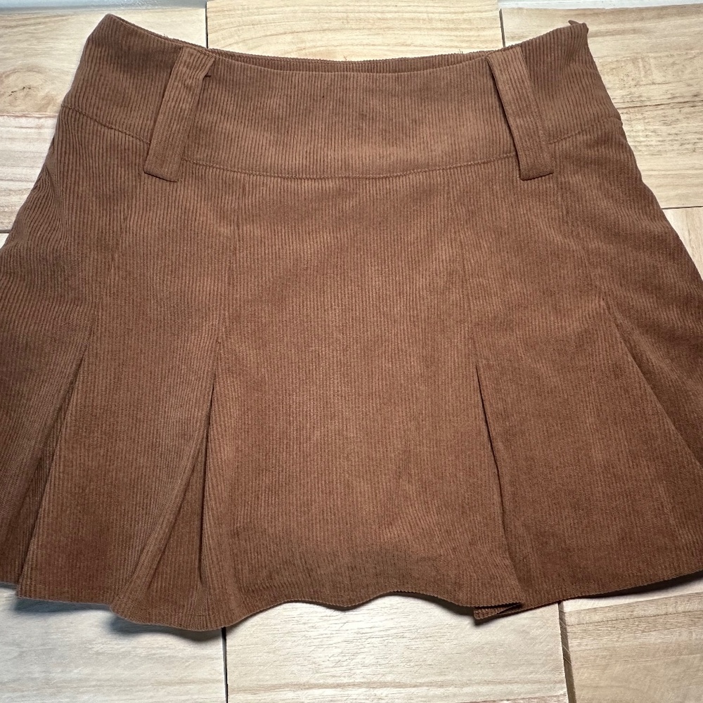 HALARA Corduroy Pleated Brown Mini Skort Large
